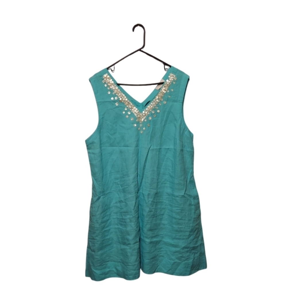 Charter Club Luxury Linen Dress XL Blue Embellished Coastal Beach Boho Preppy